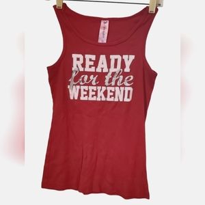 Ready for the weekend - Red‎ maroon tank tank, L, Womens